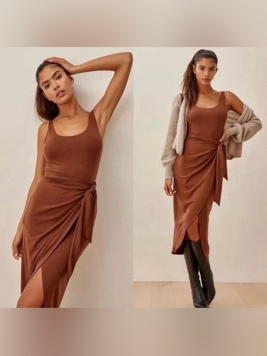 Reformation Dresses & Skirts - Reformation Kaila Wrap Skirt Dress in a Chestnut Brown